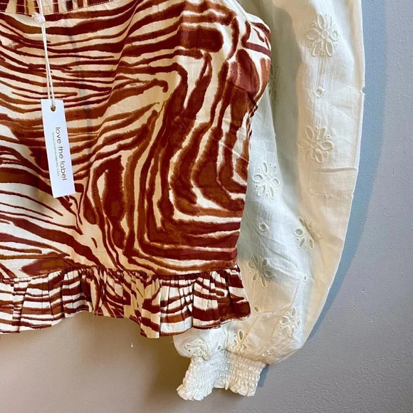 NWT Love The Label for Anthropologie Smocked Puff-Sleeve Blouse Size L - Picture 4 of 7